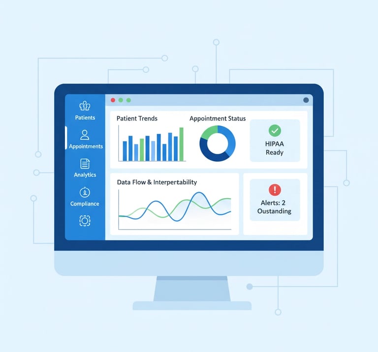 Modern EMR system dashboard showing compliance tracking