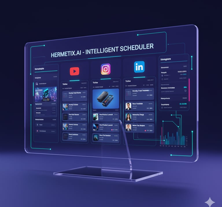 AI dashboard automating social media scheduling for marketers taking the best AI course.