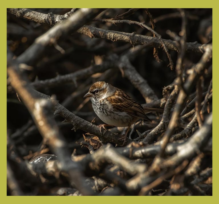 Sparrow hiding in dark branches, representing a site that isn't found by google