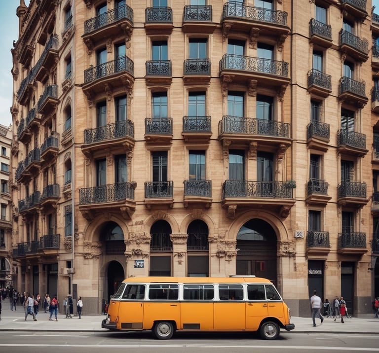 a group of people walking down a street next to tall buildings