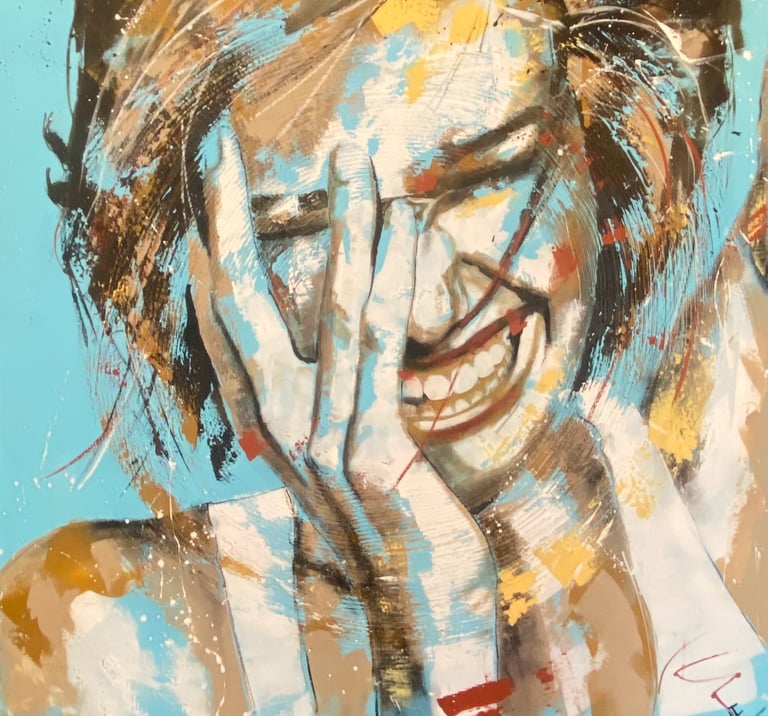Vrouw lachend 100 x 100 cm