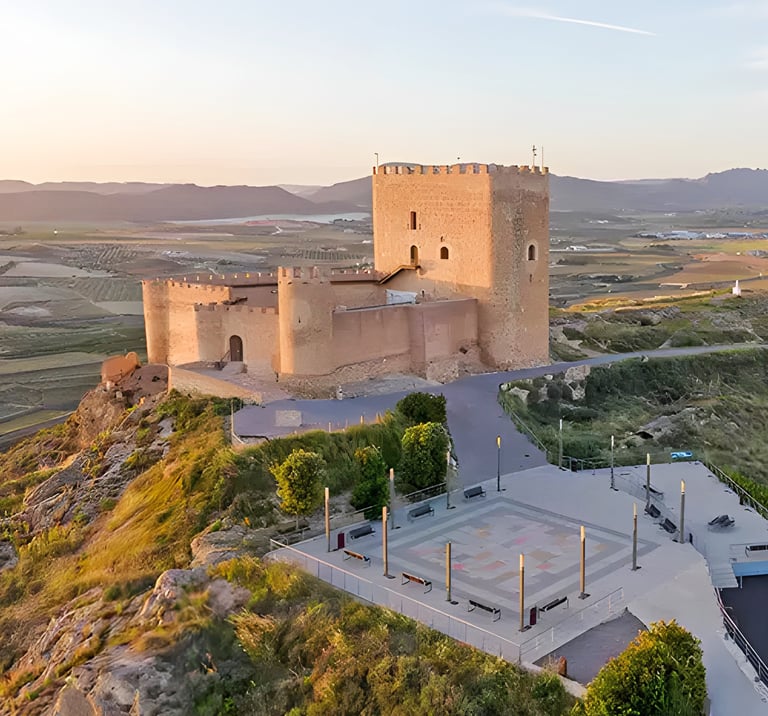 Jumilla Castle stands on the hill overlooking the town. It has medieval origins, with remains from b