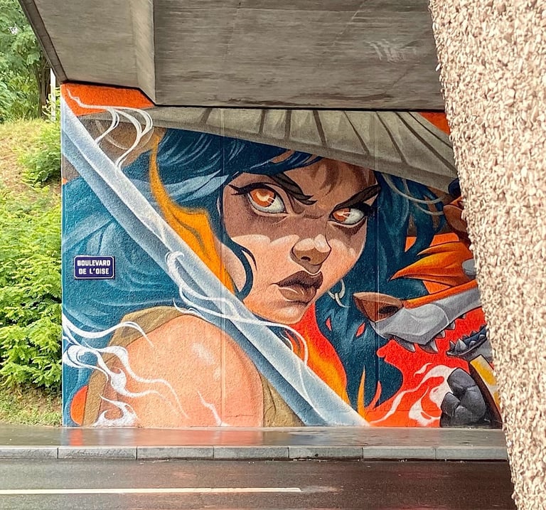 Loyal in Battle - Mural in Cergy, muralism, street art, urban art by Ona Salvador