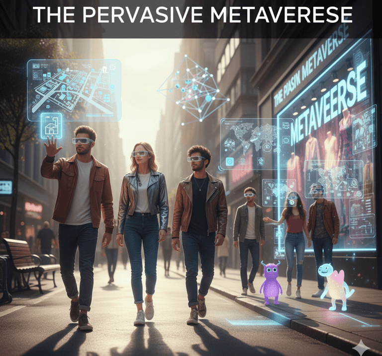 people having AR glasses interacting with the virtual world