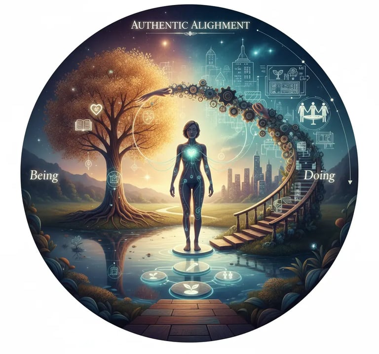 "Coherence between being and doing illustration showing authentic alignment: bridging (being) & (doing)"