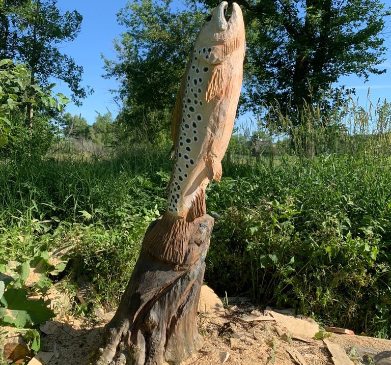 spotted brown trout carving poplar art