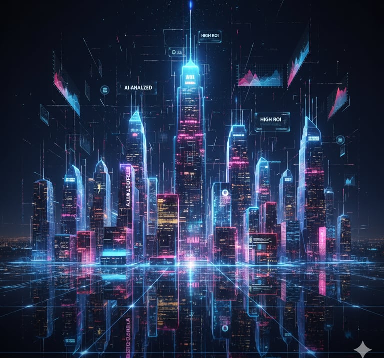 -AI analyzing real estate market data to identify smart investment properties.