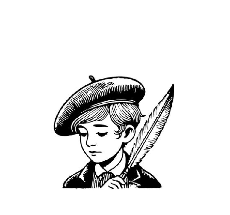 logo d'un jeune enfant avec béret et plume