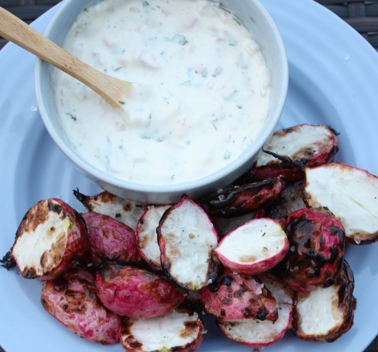 grilled radishes with dipping sauce