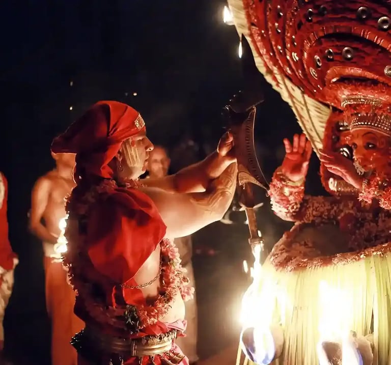 Theyyam is a Hindu religious ritualistic art form performed in the North Malabar region of Kerala, India.
