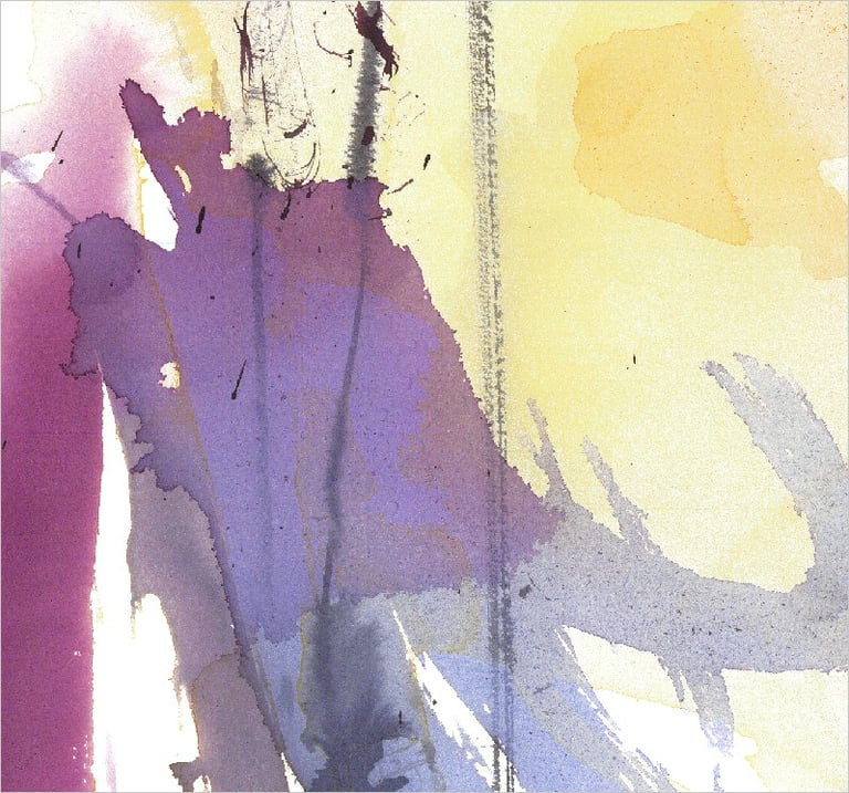 Yuge Kurt, fragment of watercolor painting in art gallery. Canvas for interior. Colorful design