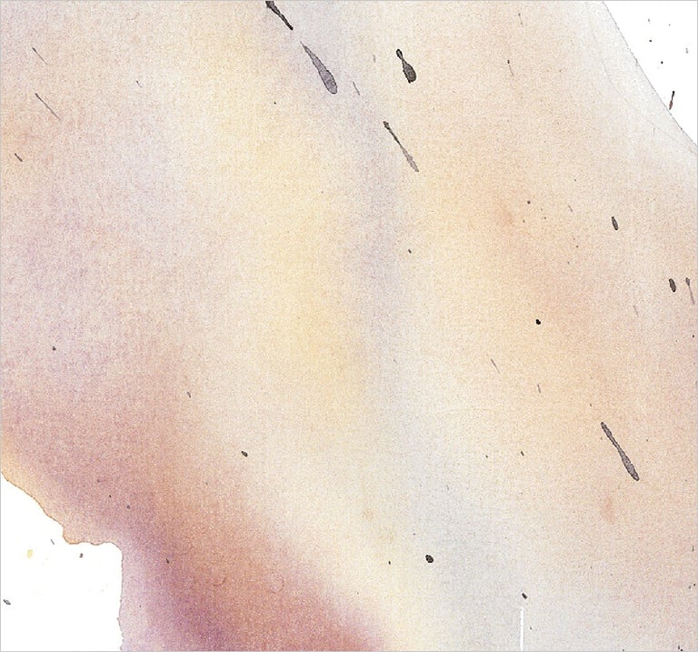 Yuge Kurt, fragment of watercolor painting in art gallery. Fashion. Earthy muted tones.