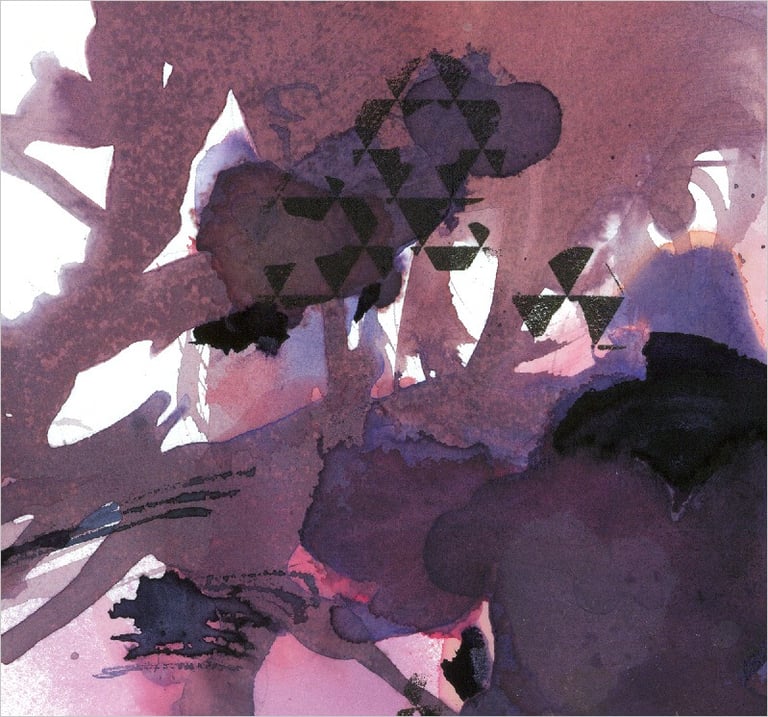 Yuge Kurt, fragment of watercolor painting in art gallery. Canvas for interior. Earthy muted tones