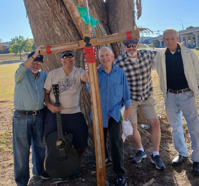 Five Christian brothers around cross, Kerrville, Texas