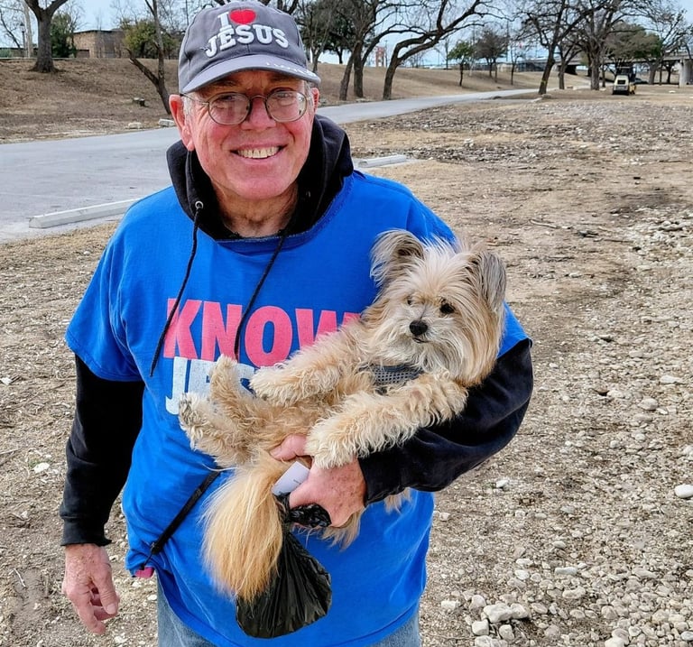 Christian brother Dean Gragg with his dog named Gizmo.