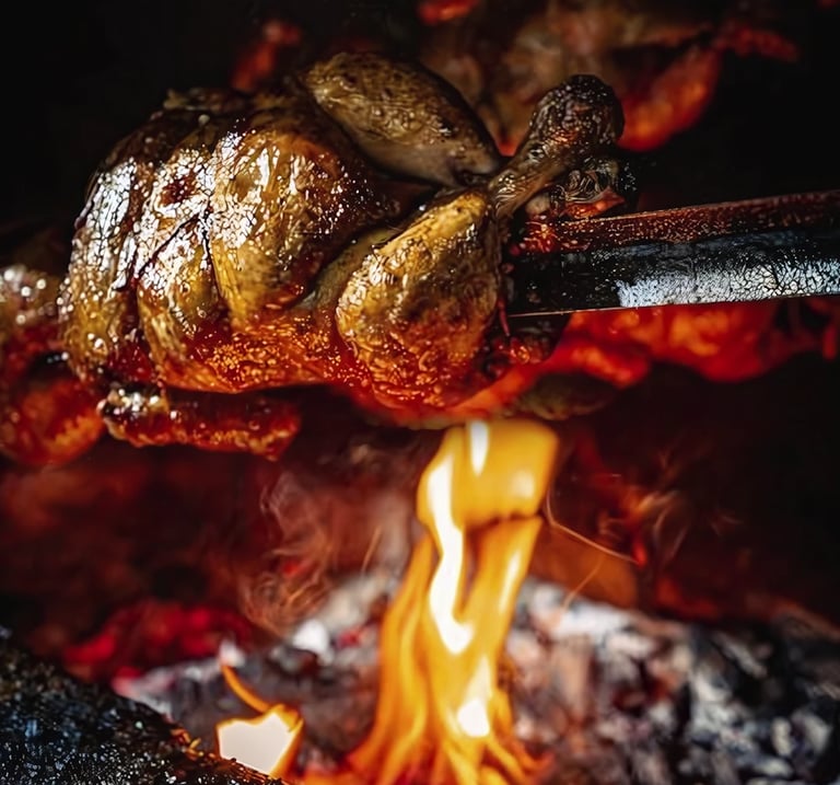 grilled chicken on charcoal wood