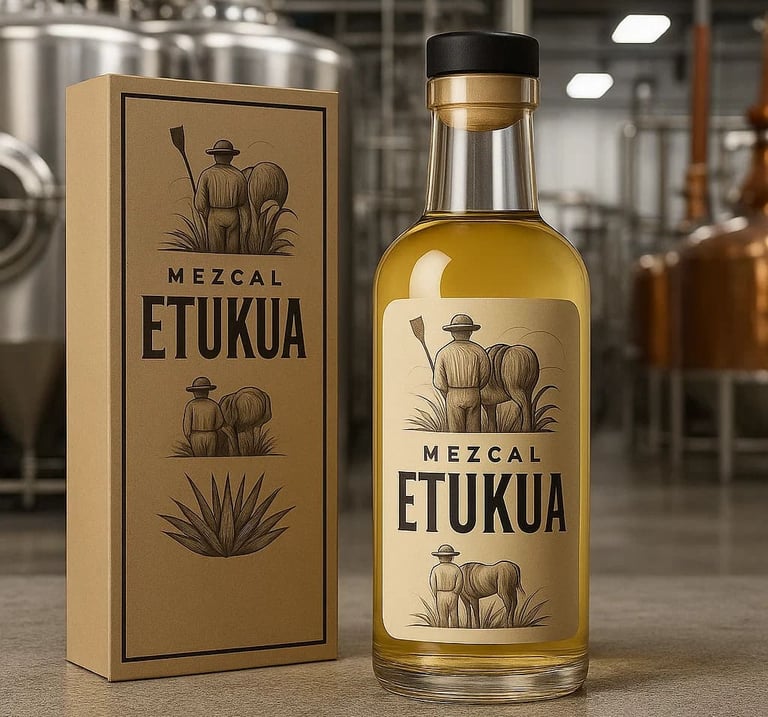 Planta industrial con equipos de acero inoxidable para producción masiva de mezcal.