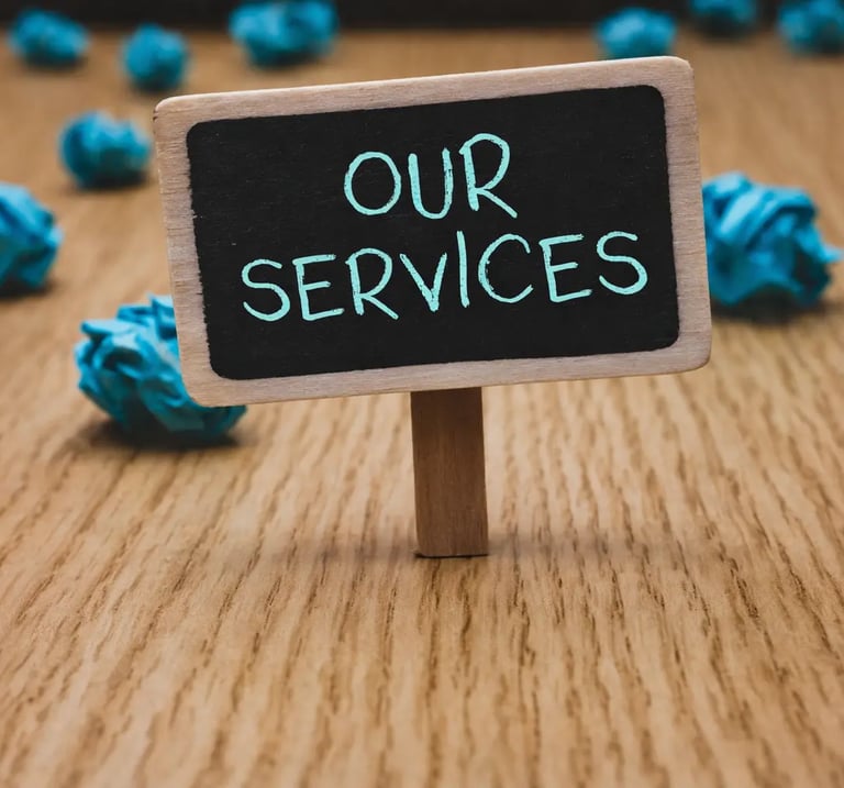 small sign showing our services