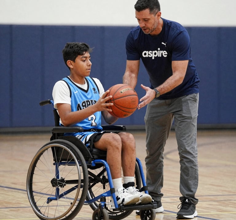 A group of kids with adaptive sports equipment enjoying a game outdoors.