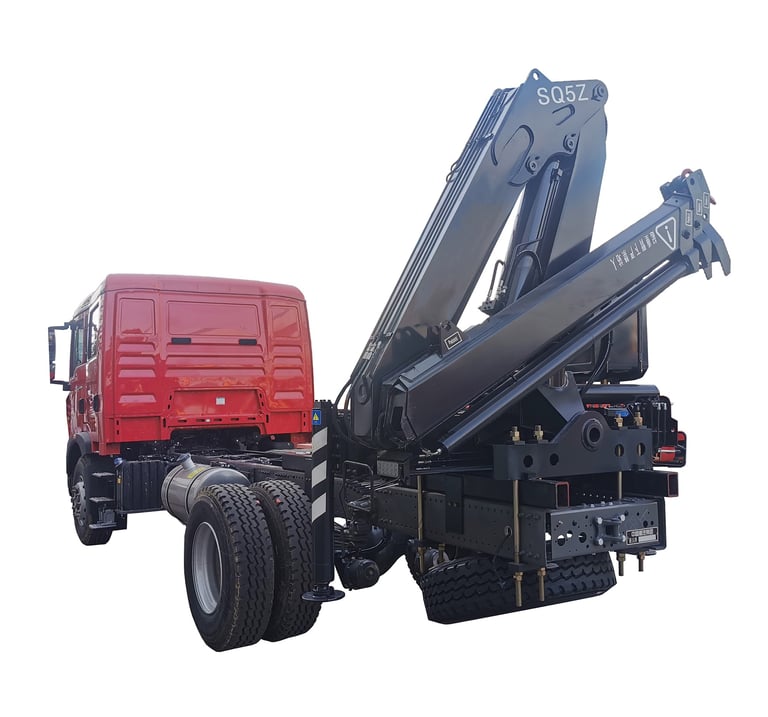 Image of a 5-ton knuckle boom truck mounted crane with a 10.5-ton lifting moment and 28 Mpa hydraulic pressure.