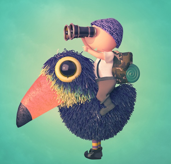 Boy Scout on his giant toucan steed