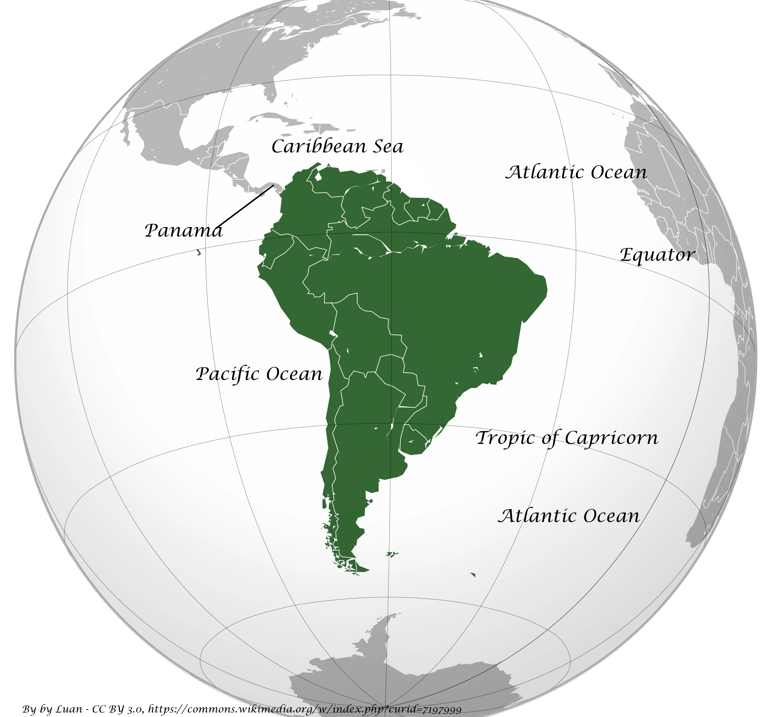 South America location on the globe