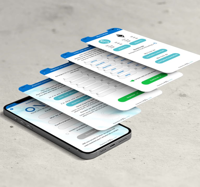Maquette d application rendu sur smartphone différents menus