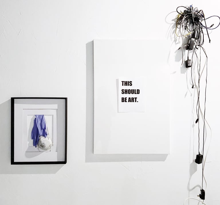 Contemporary art installation at a gallery depicting satire and social commentary by @lvf.lvx lvf