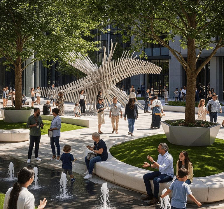 Elevated “Flight Path” Sky Bridges: Publicly accessible bridges between buildings that symbolize fli