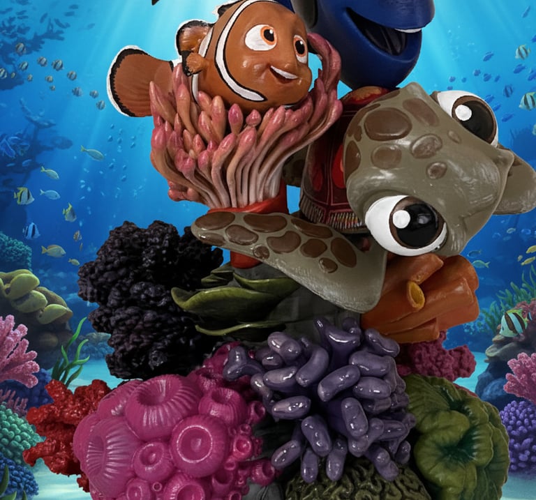 a vibrant and colourful finding nemo and dory figurine