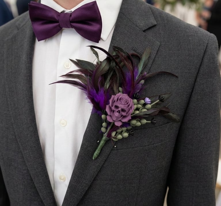 Gothic skull and rose boutonniere