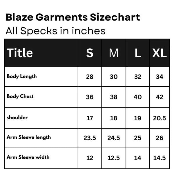 Specks Chart for shirt