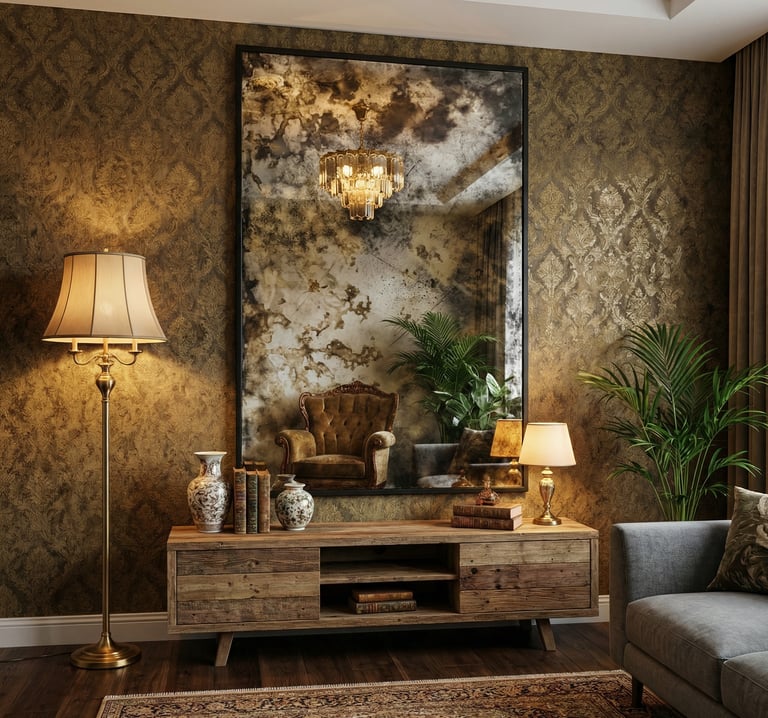 lustra postarzane, lustra antyczne na wymiar w salonie