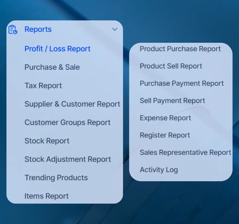 cloud pos reports menu