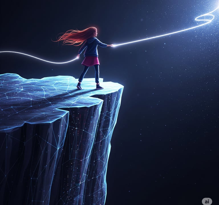 Human standing firm for ethical AI alignment with Hermetix principles.