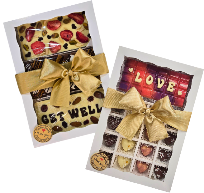 Gift boxes with assorted chocolates, perfect for gifts and surprise chocolate lovers. Dark, Milk, White chocolate, truffles