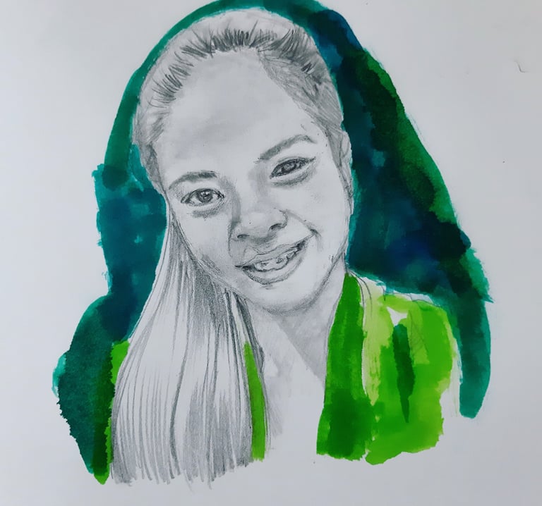 A pencil and ink portrait of drug war victim Rowena Tiamzon