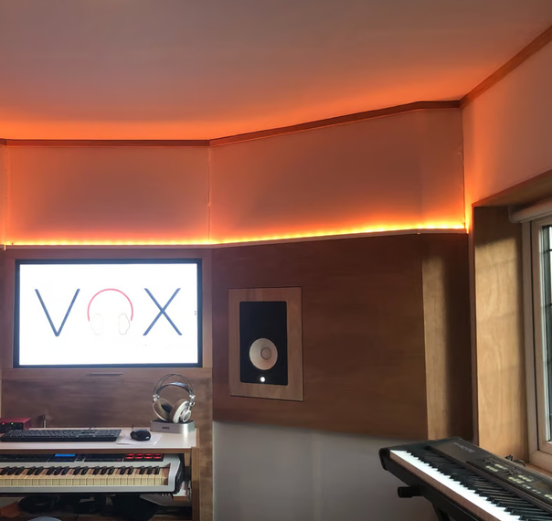 Two keyboards and a speaker in Vox Music Recording Studio in Manchester