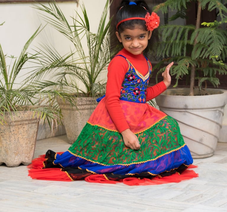 girl in colorful dress
