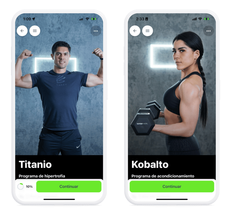 Pantallas aplicación fitness