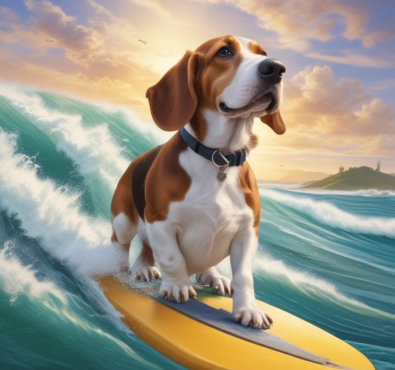 Ai generated image of dog surfing