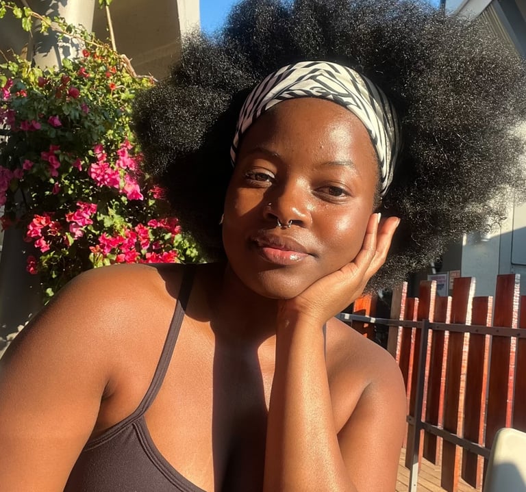 a woman with a headband on her head