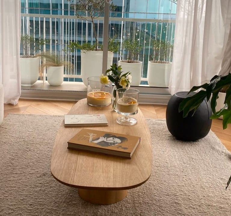 Interiorismo living moderno luz natural y decoración orgánica, diseñado por Studio Atípico en Chile