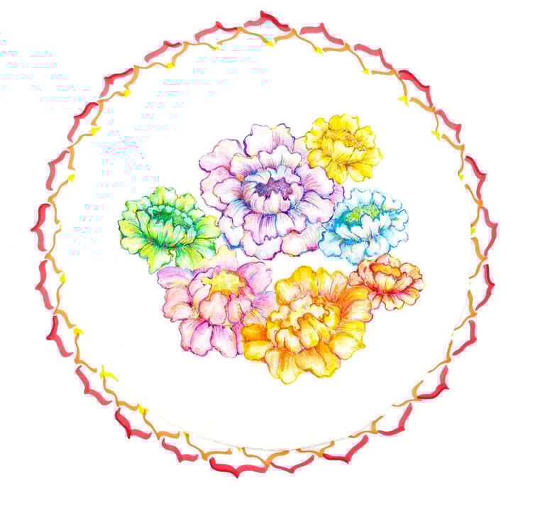 Seven Flowers 70x50 cm Técnica mixta, acrílicos, acuarela, tintas, rotuladores sobre papel 2015
