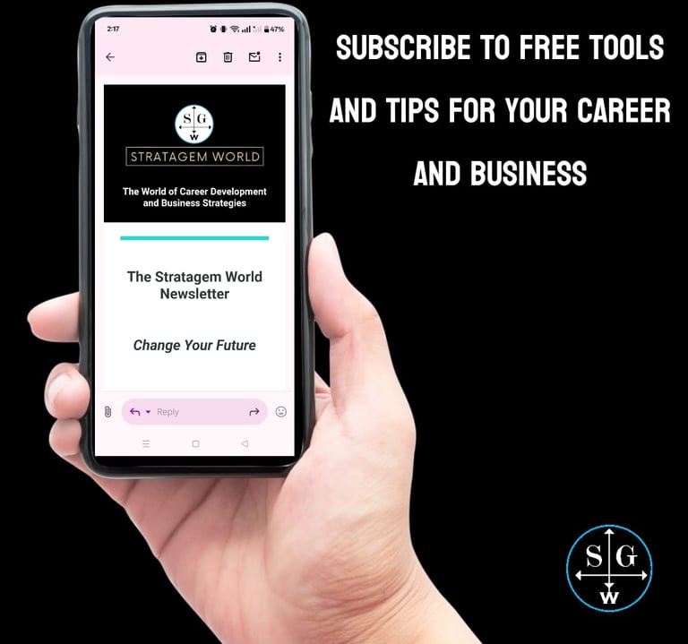 Promotional image encouraging users to subscribe to free career and business development tools.
