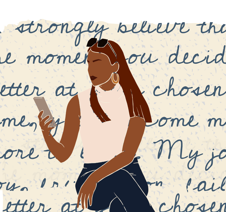 Femme noire avec des lunettes de soleil, téléphone a la main