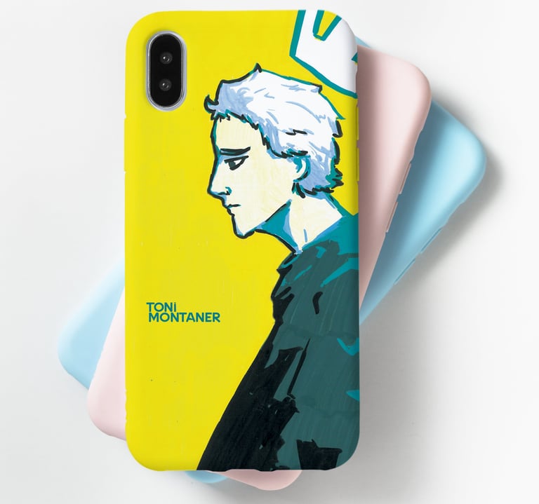 Mockup de funda de móvil con una ilustración