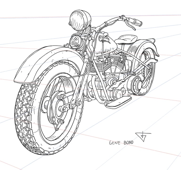 how to draw motorcycles springer fork gene bond
