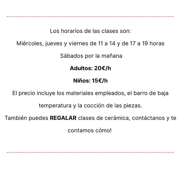Horarios. Cerámica La Casa de las Arañas