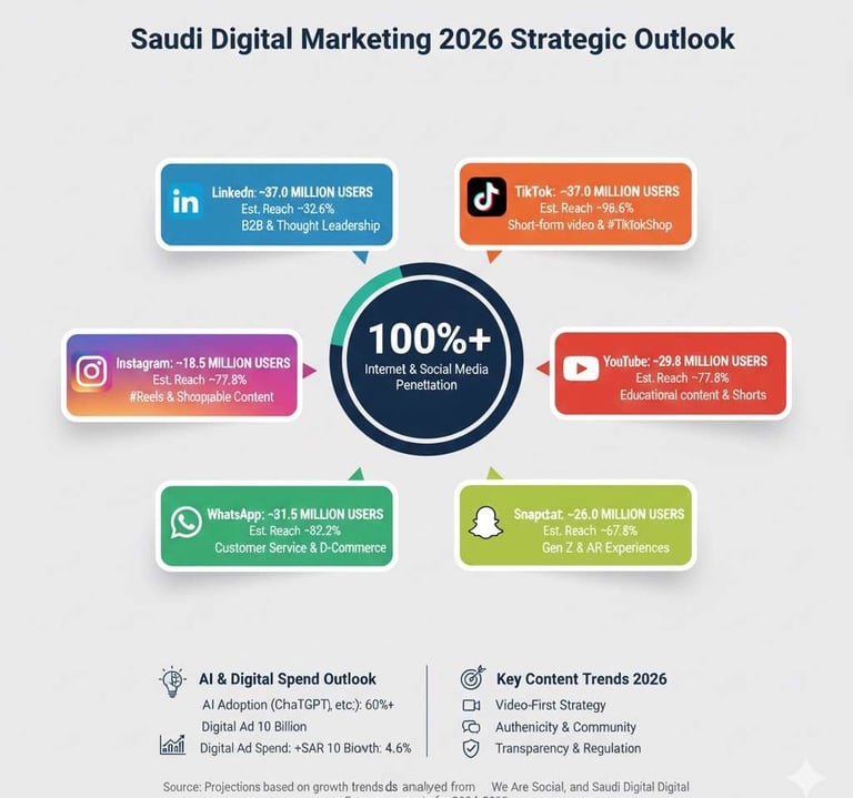 منصات التواصل الاجتماعي الأكثر استخداما في السعودية 2026